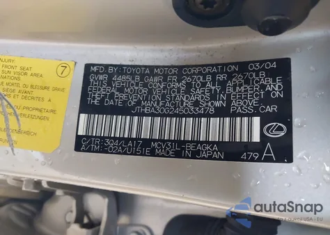 2004 Lexus Es 330 from USA, damaged, VIN JTHBA30G245033478